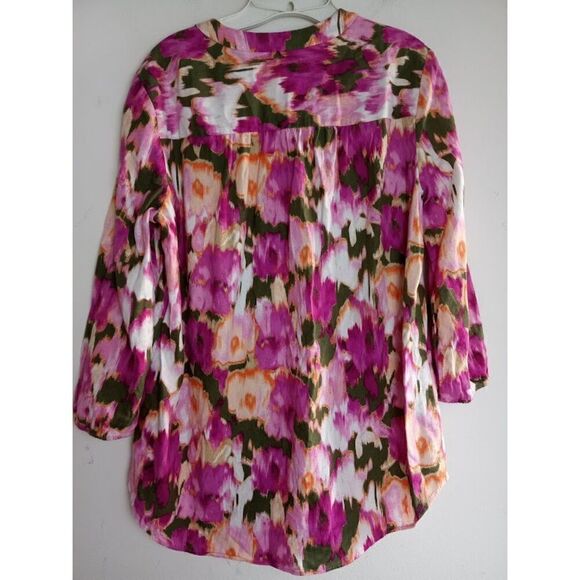 Jones New York Purple/Pink Tie Dye Pasley Linen V-Neck Blouse size Medium - Picture 3 of 7